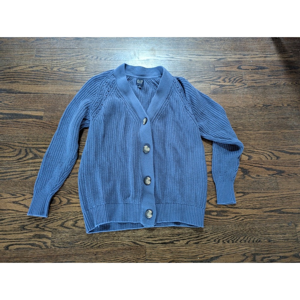 Gap Cardigan Sweater Women's Size S Blue Button Chunky Knit Cotton Fisherman